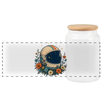 Kosmosblumen Astronauten Helm - Panorama Keksdose mit Holzdeckel - Weiß - Vorne