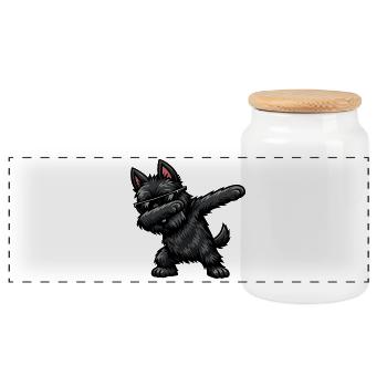 Dab du Scottish Terrier dans un style comique - Boîte à biscuits avec couvercle en bois - blanc - Devant