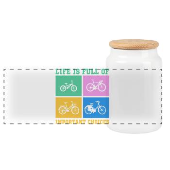 Bicycle Life is full of improtant choices - Panoramic Cookie Jar with Wooden Lid - white - Front