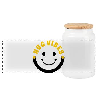 Minimalist Hug Vibes – Typography with Smile Curve - Panoramic Cookie Jar with Wooden Lid - white - Front