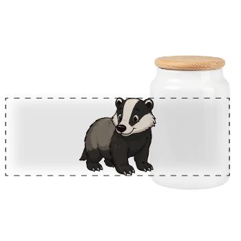 Cuddly Badger Mascot - Panoramic Cookie Jar with Wooden Lid - white - Front