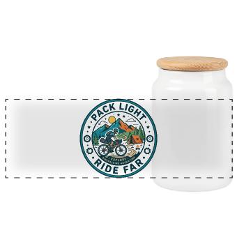 Pack Light Ride Far Bikepacking Vintage Badge Tee - Panorama Keksdose mit Holzdeckel - Weiß - Vorne