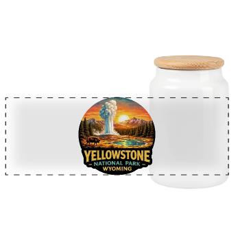 Yellowstone National Park Adventure Nature - Panoramic Cookie Jar with Wooden Lid - white - Front