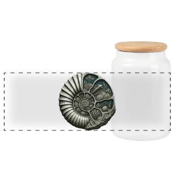 Ammonit-Fossil-Prähistorische Riff-Ausschnitt - Panorama Keksdose mit Holzdeckel - Weiß - Vorne