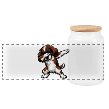 Dabbing English Springer Spaniel - Panoramic Cookie Jar with Wooden Lid - white - Front