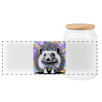 hedgehog - Panoramic Cookie Jar with Wooden Lid - white - Front