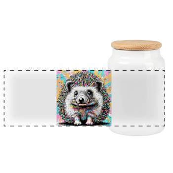 hedgehog - Panoramic Cookie Jar with Wooden Lid - white - Front