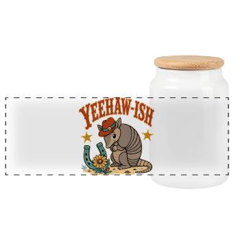 Yeehaw Ish Cowboy Armadillo - Panoramic Cookie Jar with Wooden Lid - white - Front