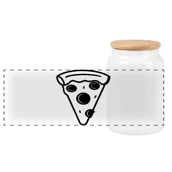 Pizza Piece Drawing - Panoramic Cookie Jar with Wooden Lid - white - Front