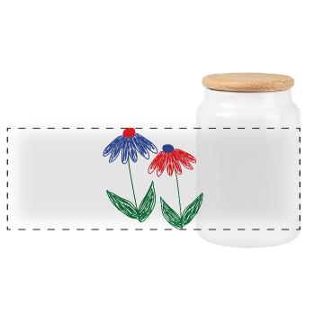 Flowers Blue Red - Panoramic Cookie Jar with Wooden Lid - white - Front