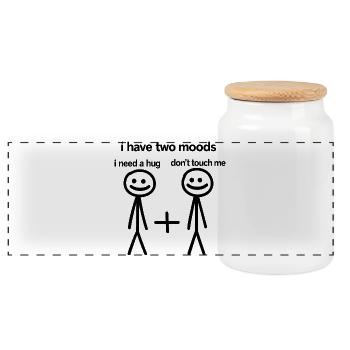 Introvert Funny Two Moods Hug or No Touch - Panoramic Cookie Jar with Wooden Lid - white - Front