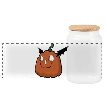 Happy pumpkin face - Panoramic Cookie Jar with Wooden Lid - white - Front