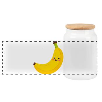 Yellow Kawaii Banana – Sweet Fruit Illustration Art - Panoramic Cookie Jar with Wooden Lid - white - Front
