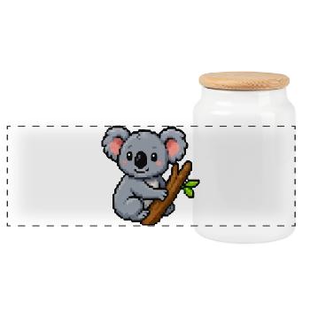 Pixel koala on a branch – retro forest motif - Panoramic Cookie Jar with Wooden Lid - white - Front