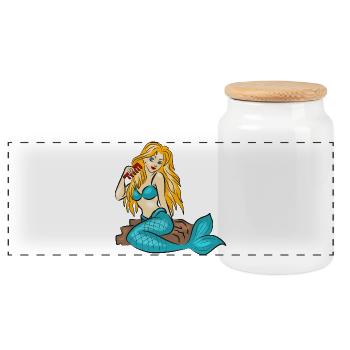 Mermaid on a rock - Panoramic Cookie Jar with Wooden Lid - white - Front