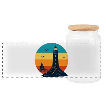 Lighthouse Design for Headlight Fans - Panoramic Cookie Jar with Wooden Lid - white - Front