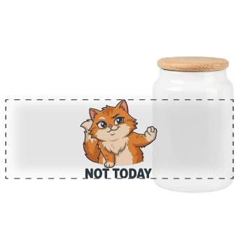 Not Today – Sassy Cat - Panoramic Cookie Jar with Wooden Lid - white - Front