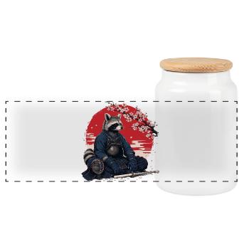 Raccoon Kendo Karate Judo Akido Martial Arts - Panoramic Cookie Jar with Wooden Lid - white - Front