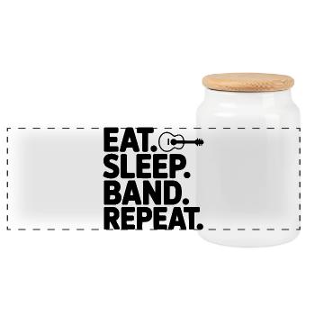 Eat. Sleep. Band. Repeat. - Panoramic Cookie Jar with Wooden Lid - white - Front