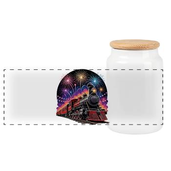 Steam Train Fireworks Night - Panoramic Cookie Jar with Wooden Lid - white - Front
