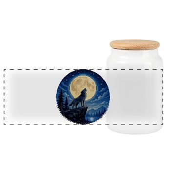 Loup au clair de lune sur la falaise - Boîte à biscuits avec couvercle en bois - blanc - Devant