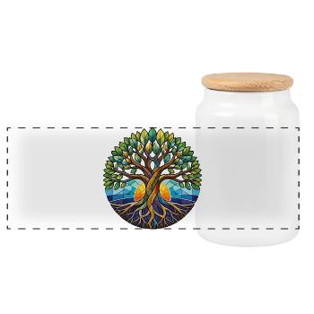 Glass Tree of Life - Panoramic Cookie Jar with Wooden Lid - white - Front