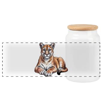 Mountain Lion Animal Lover Wildlife - Panoramic Cookie Jar with Wooden Lid - white - Front