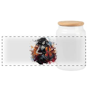 Cello player Cellist-musician - Panoramic Cookie Jar with Wooden Lid - white - Front