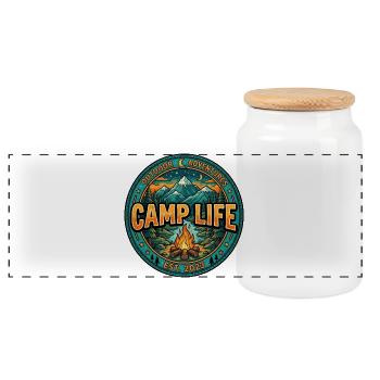 Lagerleben – Camping & Outdoor-Abenteuerdesign - Panorama Keksdose mit Holzdeckel - Weiß - Vorne