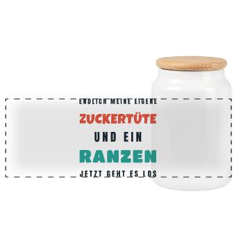 Endlich meine eigene Zuckertüte - Einschulung - Panorama Keksdose mit Holzdeckel - Weiß - Vorne