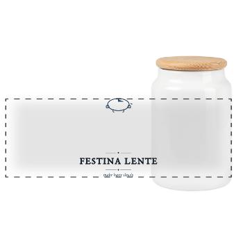 Festina Lente – Beeil dich langsam | Latein - Panorama Keksdose mit Holzdeckel - Weiß - Vorne