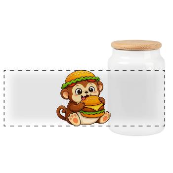 Schimpanse mit Cheeseburger Fast Food - Panorama Keksdose mit Holzdeckel - Weiß - Vorne