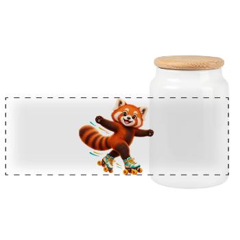 Rollschuhlaufender Red Panda - Panorama Keksdose mit Holzdeckel - Weiß - Vorne