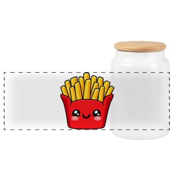 Kawaii Pommes Frites Lächeln - Panorama Keksdose mit Holzdeckel - Weiß - Vorne