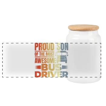 Proud Son Of The Most Awesome Bus Driver - Panorama Keksdose mit Holzdeckel - Weiß - Vorne