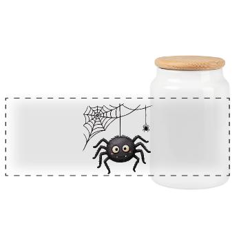 Spinne im Netz Halloween-Anhänger - Panorama Keksdose mit Holzdeckel - Weiß - Vorne