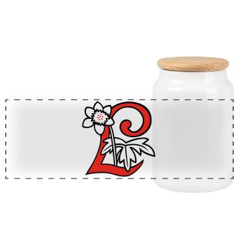 Buchstabe L Blüte Initiale - Panorama Keksdose mit Holzdeckel - Weiß - Vorne