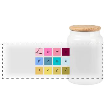 Love Yourself Lettering Pastel - Panoramic Cookie Jar with Wooden Lid - white - Front