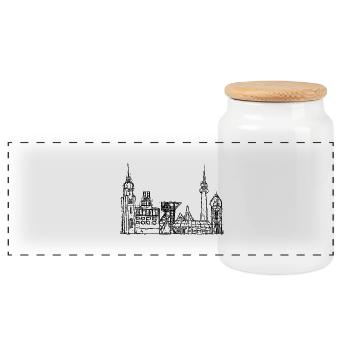 Dortmund Skyline - Panoramic Cookie Jar with Wooden Lid - white - Front