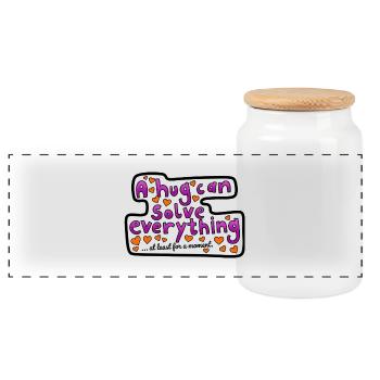 A hug can help - Panoramic Cookie Jar with Wooden Lid - white - Front