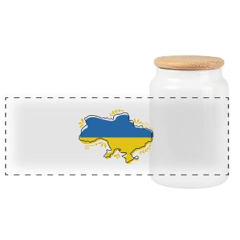 Ukraine-Flaggenkarte Silouette mit Blumenumriss - Panorama Keksdose mit Holzdeckel - Weiß - Vorne
