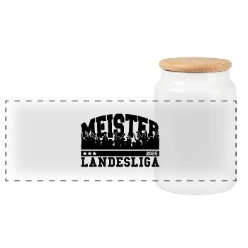 Meister Landesliga 2025 Aufstieg Fußball Handball - Panorama Keksdose mit Holzdeckel - Weiß - Vorne