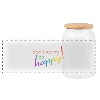 don't worry - be happy - Panorama Keksdose mit Holzdeckel - Weiß - Vorne