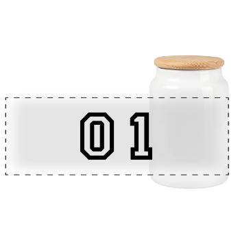 number - 01 - zero one - Panoramic Cookie Jar with Wooden Lid - white - Front
