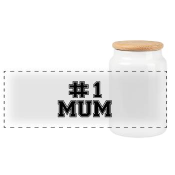 Number One Mum - Panoramic Cookie Jar with Wooden Lid - white - Front