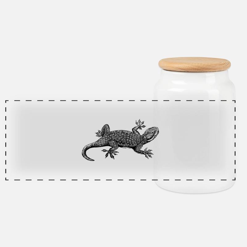 gecko - Boîte à biscuits avec couvercle en bois - blanc