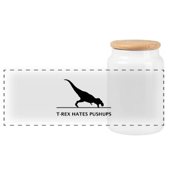 T-rex hates pushups - Panoramic Cookie Jar with Wooden Lid - white - Front