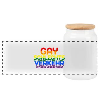 Gayschlechtsverkehr ist kein Verbrechen (bunt) - Panorama Keksdose mit Holzdeckel - Weiß - Vorne