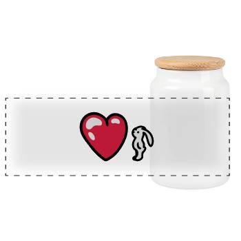 Bunny with Heart 3 - Panoramic Cookie Jar with Wooden Lid - white - Front