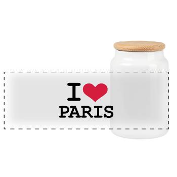 I - love - Paris - Panoramic Cookie Jar with Wooden Lid - white - Front